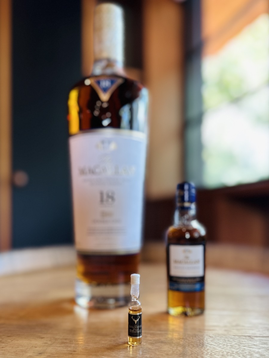 Comparing the Dalmore micro-bottle to both the miniature and the full-size Macallan bottles...